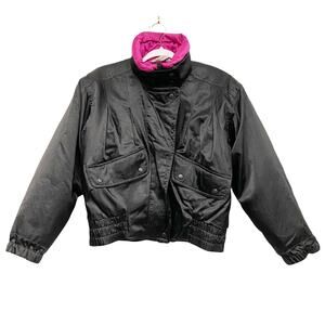 Vintage Summit Womens Size S Black Magenta Crop Winter Ski Puff Bomber Jacket